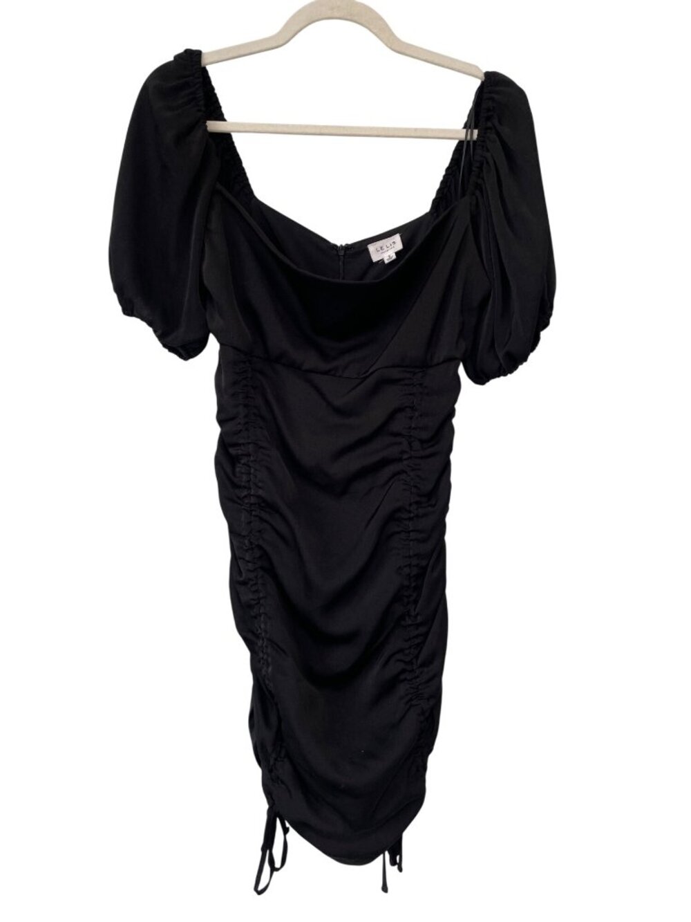 Le Lis Ruched Mini Dress Small Short Puff Sleeves Cinched Solid Black Night Out